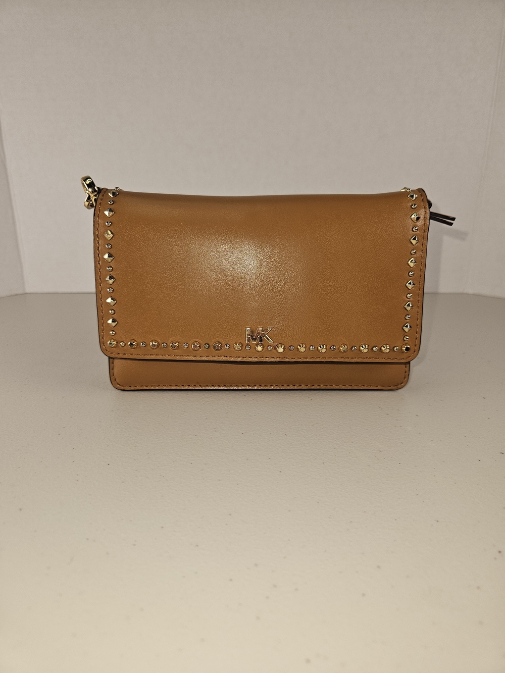 Michael Kors Studded Leather Phone Crossbody Bag - Acorn Adjustable Strap Small